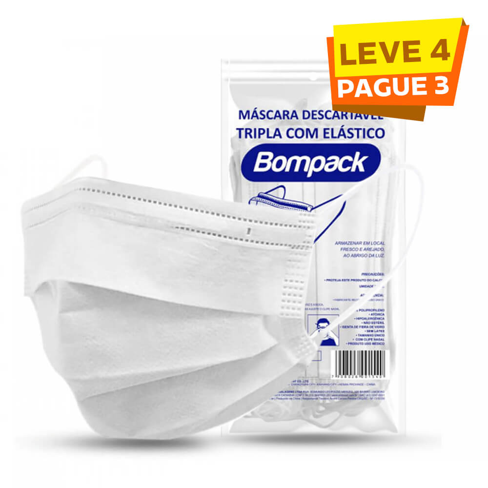 Máscara Descartável Tripla com Elástico - Bompack capa